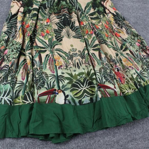 Farm Rio Skirt Womens Large Jungle Print V Waist Midi Green Tropical Boho Chic - Picture 7 of 14